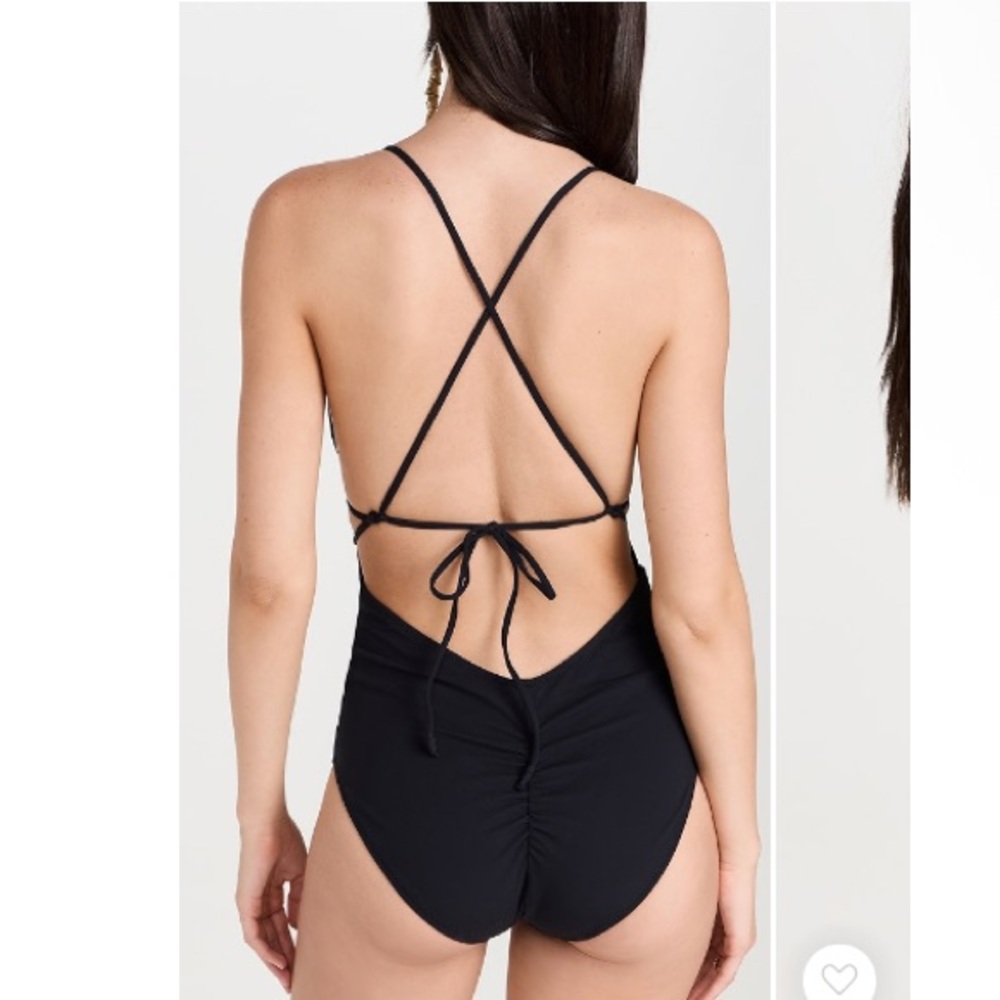 Ulla Johnson Dioni Plunge One Piece Swimsuit Ruched Size Medium New Black - Picture 3 of 14